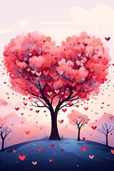Heart Tree Landscape background Vector illustration for Valentine's Day, Mother's Day, Wedding, Women's Day, Anniversary, banner