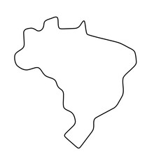 Brazil country simplified map. Thin black outline contour. Simple vector icon