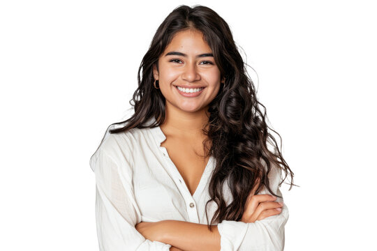 woman with folded arms and a charming smile, showcasing her approachable and engaging personality.