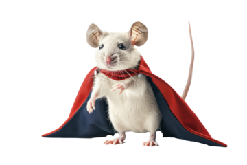mouse wearing a superhero costume, portraying a small but mighty hero with determination.