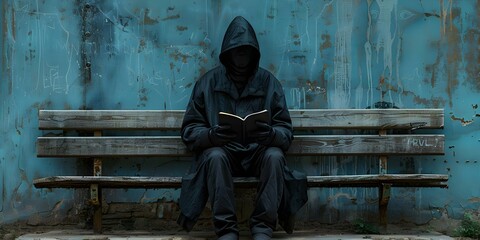 An Ethereal Being Engaged in Reading on a Bench. Concept Fantasy, Reading, Bench, Ethereal, Nature
