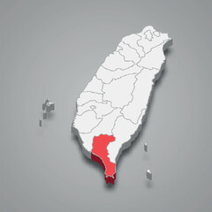 Pingtung County division location within Taiwan 3d map