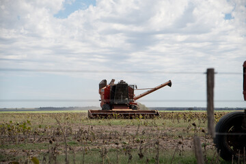 Obraz premium Máquina cosechadora de semillas campo argentino