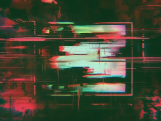 Abstract digital noise with glitch effect in red and green tones.
