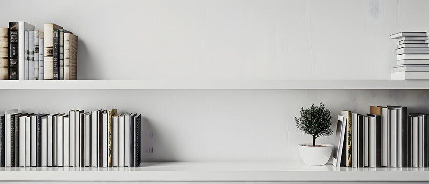 Book Shelf and Books Isolated on White Background