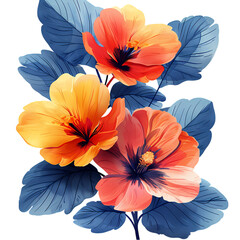 Flores rojas con hojas azules ilustración transparente 