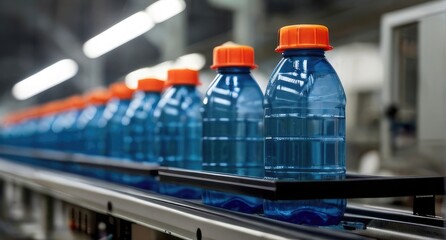 Water Bottles on Factory Conveyor Belt Ai Generative  - obrazy, fototapety, plakaty