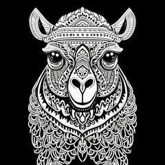 Camel Mandala Style Illustration, black and white
