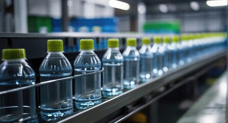 Water Bottles on Factory Conveyor Belt Ai Generative 