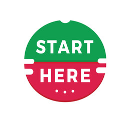 Start here sign, red sticker for banner modern style. Vector design template.