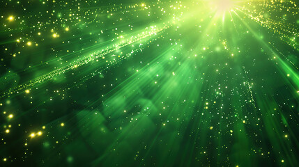 Asymmetric green light burst, abstract beautiful rays of lights on dark green background with the color of green and yellow, golden green sparkling backdrop with copy space, generative ai, ai