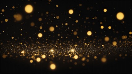 Fototapeta na wymiar Black and gold bokeh with elegant sparkling particles on dark background