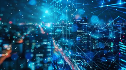 Fototapeta premium AI Machine Learning, Innovation and Collaboration Visions of Tomorrow: Deep Dive into the Realm of AI, Robotics, and Cutting-Edge Futuristic Technology, Advanced Systems Shape the Landscape background