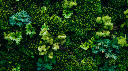 Lush green moss and plants. Seamless repeating texture.
