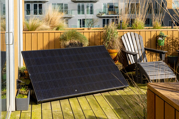 Solar Panel on the terrace of a modern home, photovoltaic unit for more energy self-sustainability