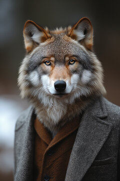 Wolf Avatar in a Business Suit. Playful photo portrait for a personal account.