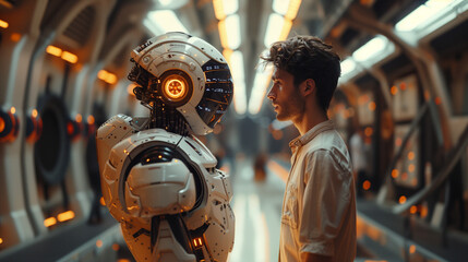 A Man Talking to a Robotic AI, Generative AI.