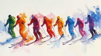 skiing on white background