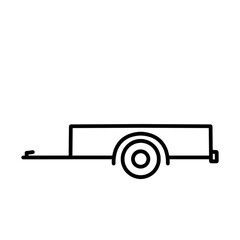 Car trailer icon. Side view. Black contour linear silhouette. Vector flat graphic illustration. terisolir pada putih