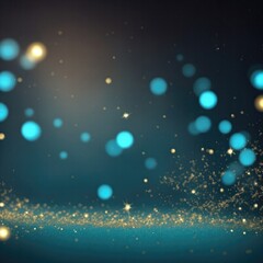 Fototapeta na wymiar Cyan and gold bokeh with elegant sparkling particles on dark background