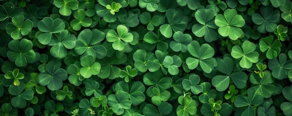 Detail of a green clover in wide banner shape. Patrick's Day theme.