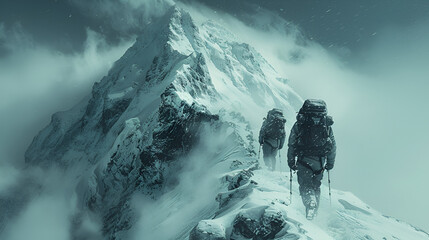 people are climbing mountain-covered snow. Everest climbing