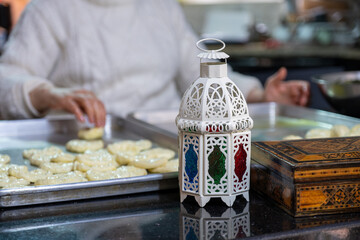 Ramadan celebration in kitchen while preparing pakeries for family on iftar