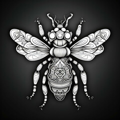 Wasp Mandala Style Illustration, black and white