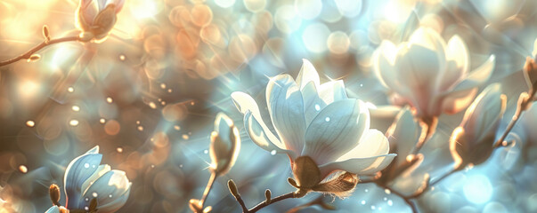 beautiful, wonderful spring background with blooming magnolia branches. wallpaper. banner.