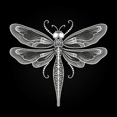 Dragonfly Mandala Style Illustration, black and white