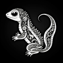 Salamander Mandala Style Illustration, black and white