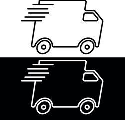 icon illustration of fast-moving shipping delivery truck line art vector icon for transportation apps and websites
