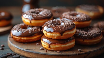 Stack of Glazed Donuts on Wooden Table
