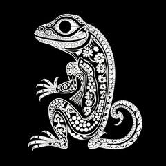 Lizard Mandala Style Illustration, black and white