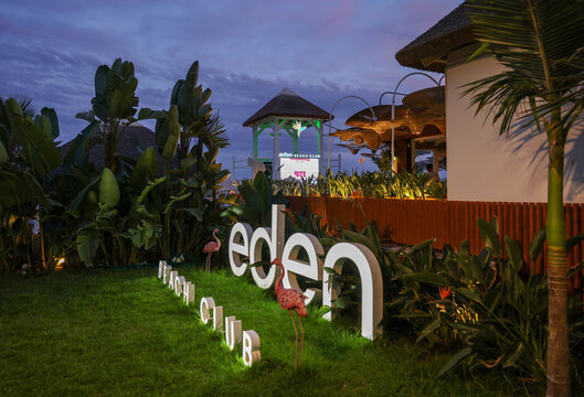  Eden Beach Club gay-favorite beach club that with good music, friendly service and great atmosphere at Bajondillo Beach in Torremolinos. Costa del Sol, Spain
