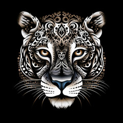 Obraz premium Jaguar Mandala Style Illustration, black and white