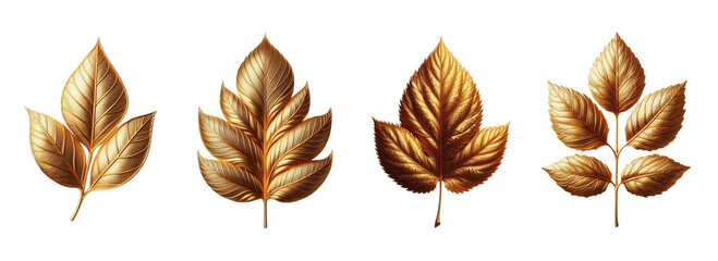 set of golden leaf isolate on transparent background