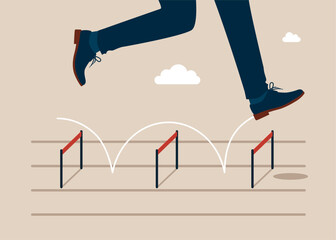Jumping higher over hurdle. Business concept. Find new business opportunities. Flat vector illustration.
