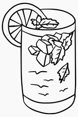 Black and White Cartoon Illustration of lemon and mint Drink for Coloring Book