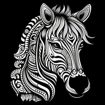 Zebra Mandala Style Illustration, black and white