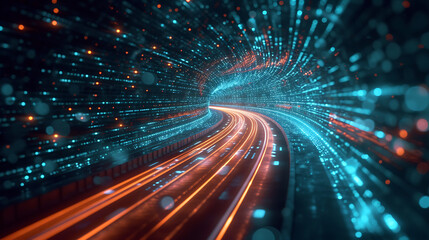 Long exposure picture of data migration  - obrazy, fototapety, plakaty