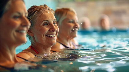 Obraz premium smaily Active mature women enjoying aqua gym class in a pool, 
