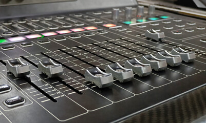 Obraz premium Professional audio equipment for sound recording studio, live music broadcasting, television, party. 