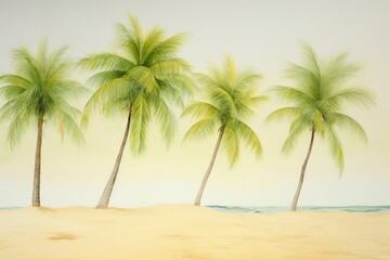 Fototapeta na wymiar Lush palm trees swaying in the gentle breeze their fronds casting dappled shadows on the golden sand below
