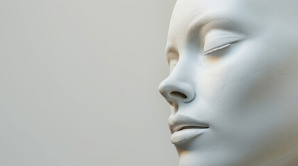 tapped face on white background. silent