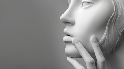 tapped face on white background. silent