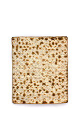 Matzo for passover celebration on a white background with space for text. Top view, flat lay