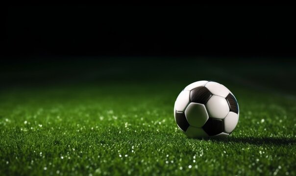 Soccer Ball on Green Field with Dark Background
