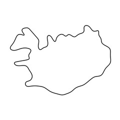 Iceland country simplified map. Thin black outline contour. Simple vector icon