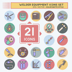Icon Set Welder Equipment. related to Building Tool symbol. color mate style. simple design editable. simple illustration